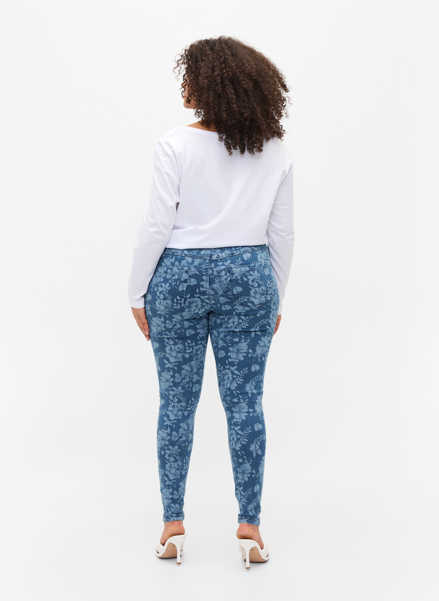 Super slim Amy jeans met patroon, Blue denim, Model