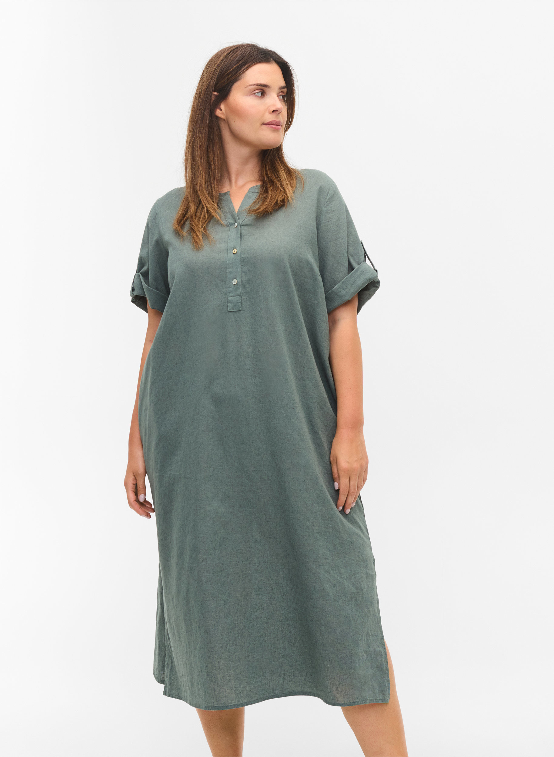 Lange blouse jurk met korte mouwen, Balsam Green, Model