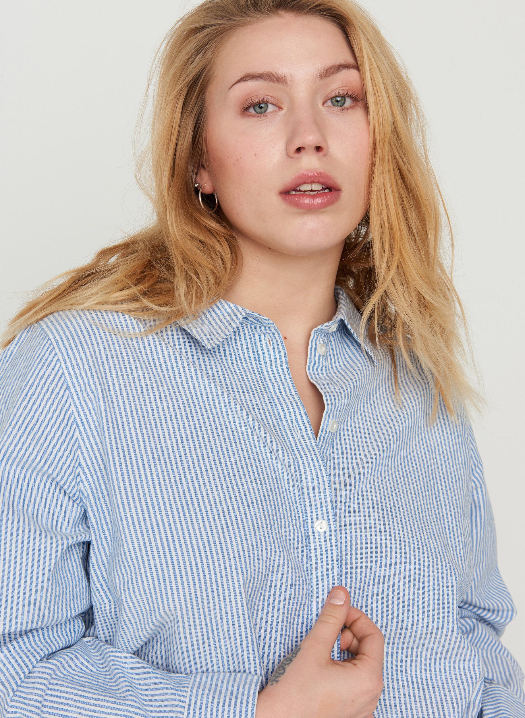 Katoenen blouse met lange mouwen, Blue Striped, Model image number 2