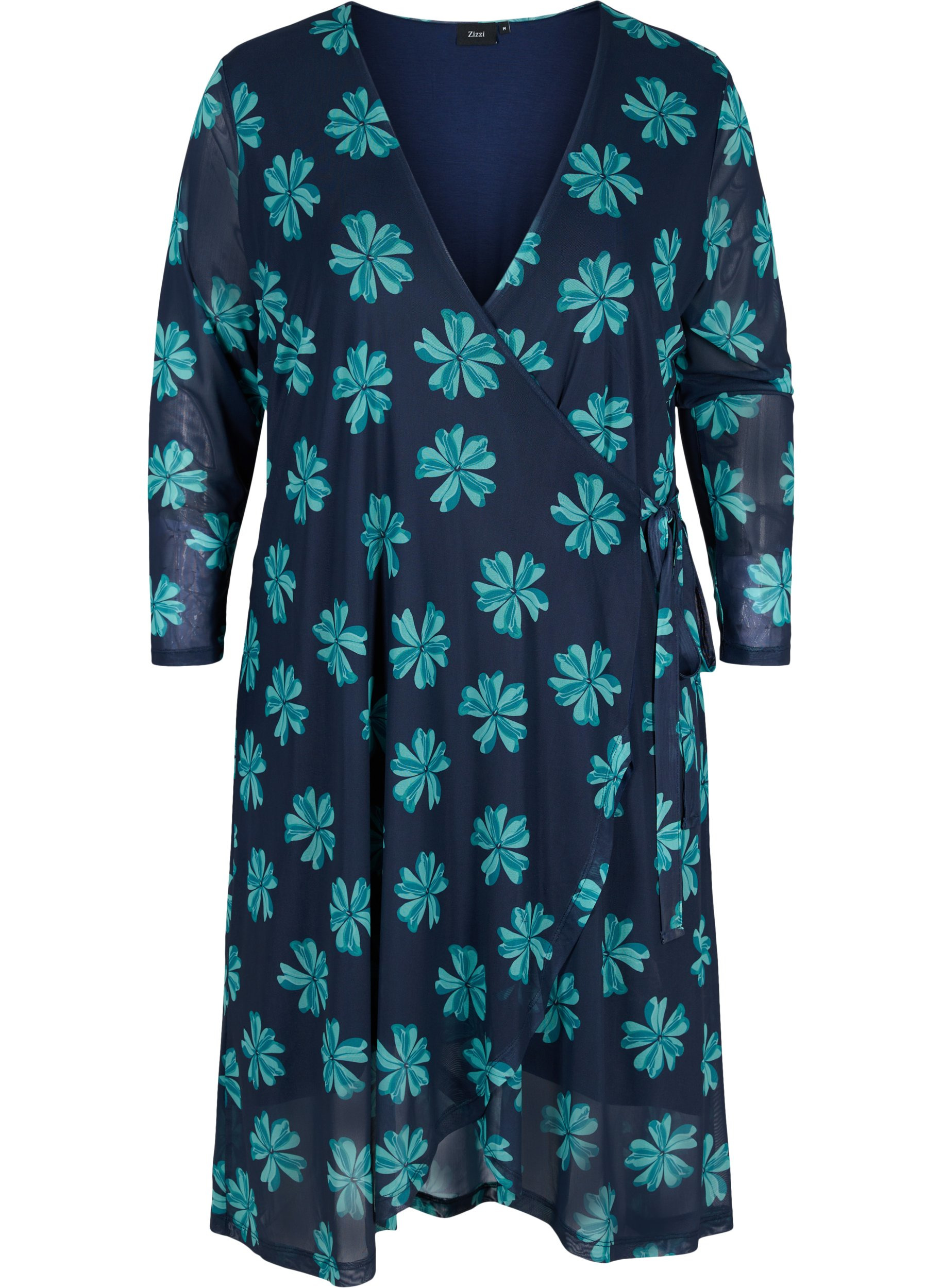 Mesh jurk met print en overslag, Night Sky w Green , Packshot image number 0