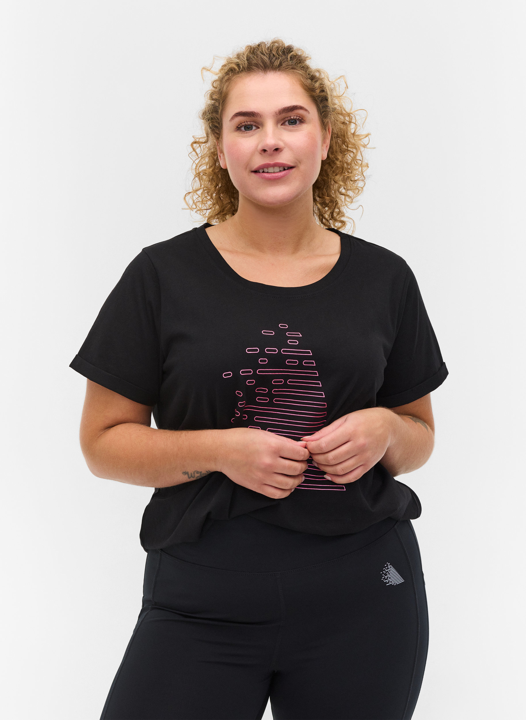 Trainingsshirt met print, Black Diva Pink, Model