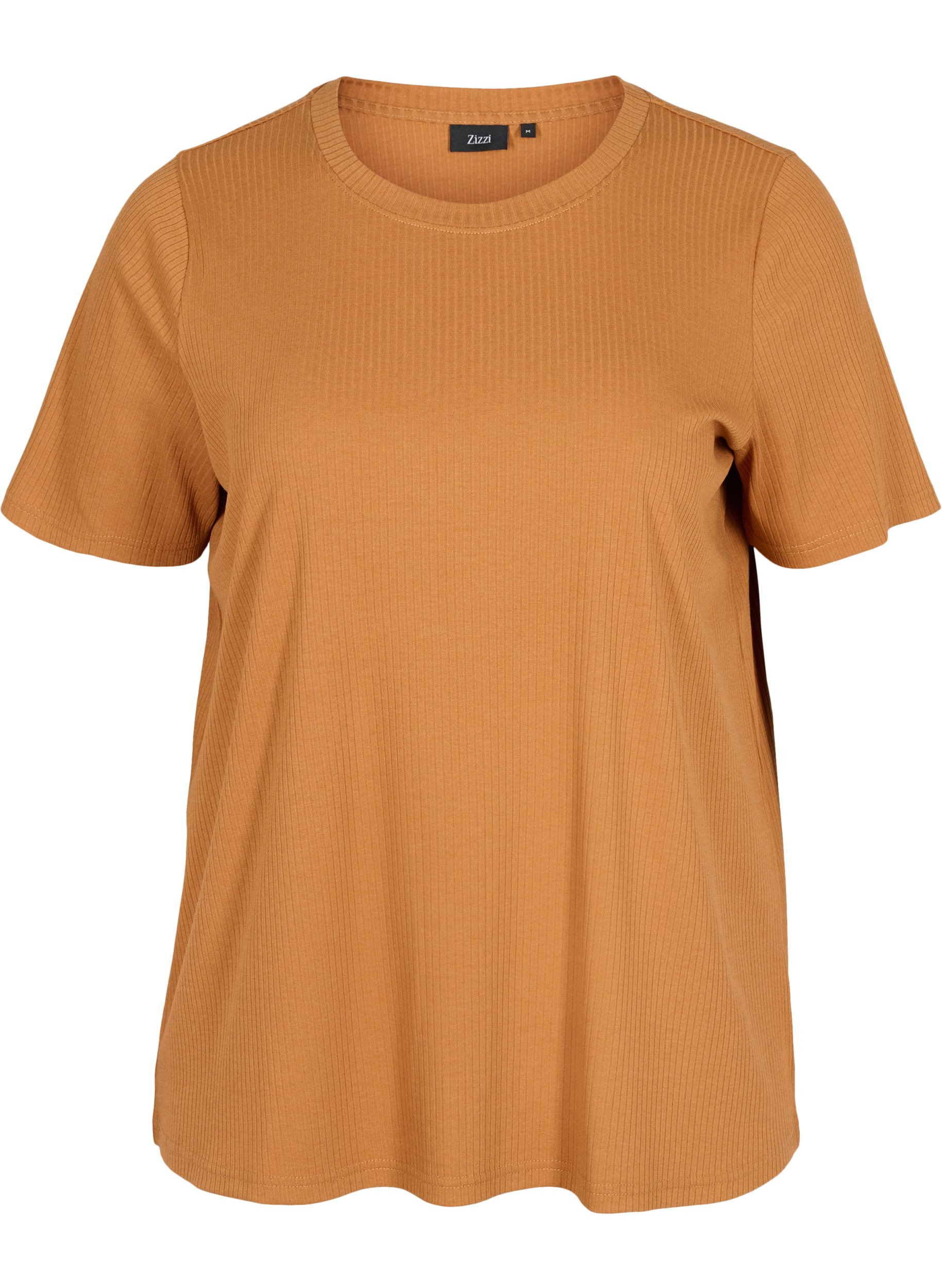 T-shirt met korte mouwen in ribstof, Pecan Brown, Packshot