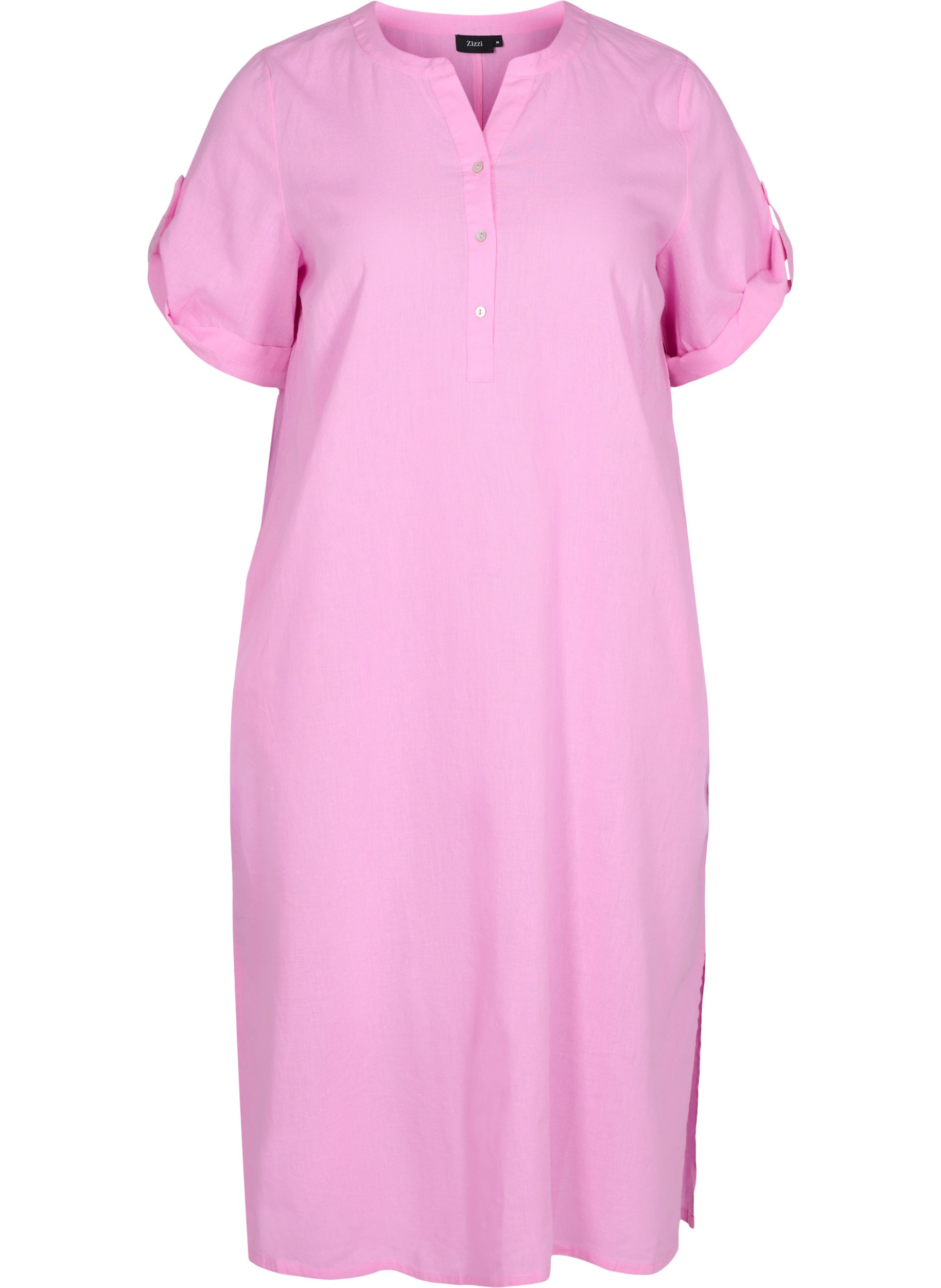 Lange blouse jurk met korte mouwen, Begonia Pink, Packshot image number 0
