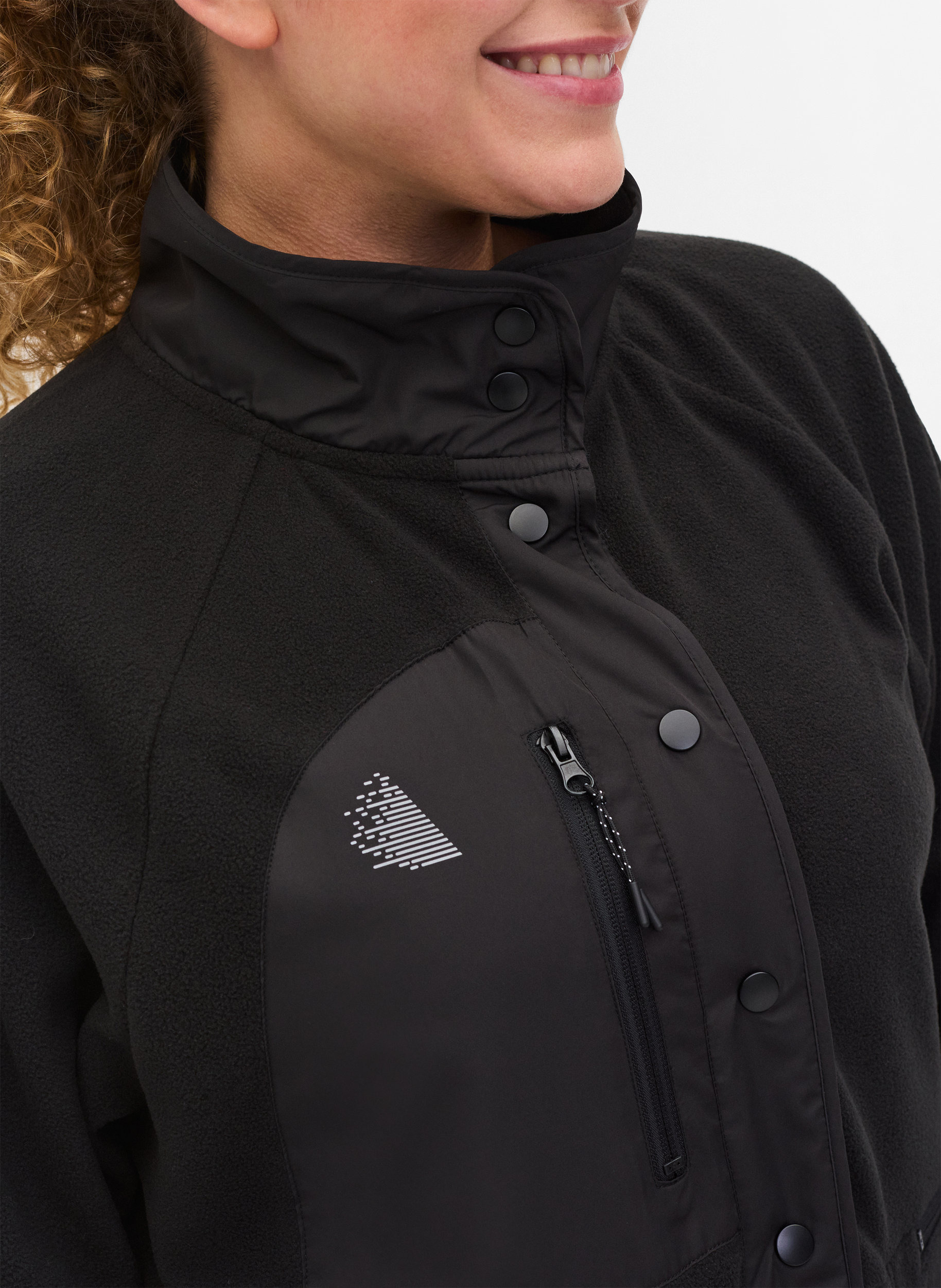 Sportjack in fleece met hoge kraag en zakken, Black, Model image number 2